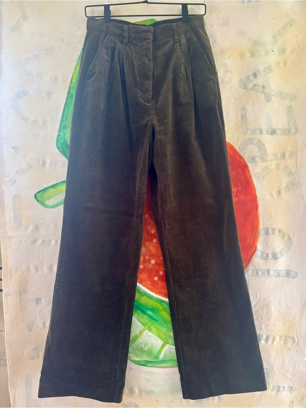 Crescent Women's Dark Green Corduroy Pleated Trousers